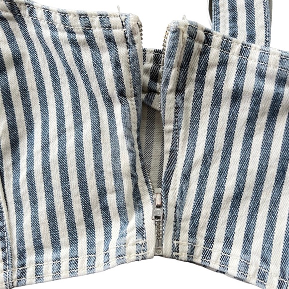 NWT Zara Blue White Denim Striped Crop Top | Size Medium - Picture 7 of 12